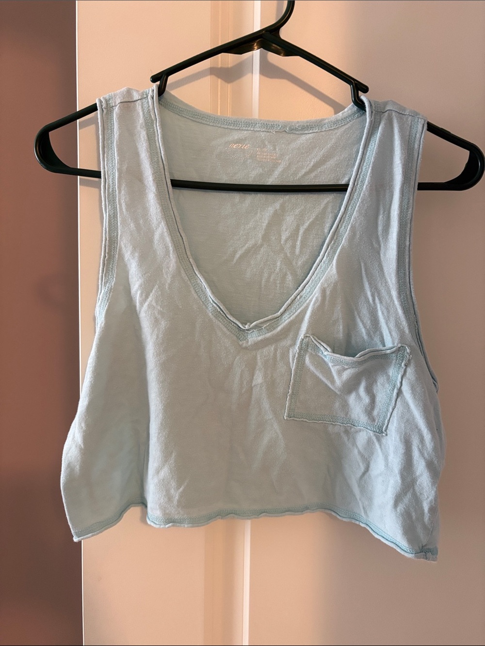 aerie Light Blue V-Neck Cropped Pocket Tank